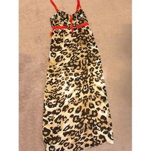 Leopard Print Maxi Dress with Orange Trim